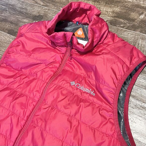 Columbia Omni Heat Vest Mens M Red Puffer Outdoors Sportswear Cinch Base Pockets - Picture 2 of 12